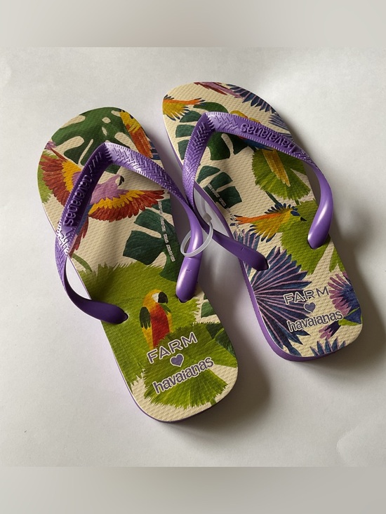 HAVAIANAS X FARM RIO TROPICAL COPACABANA PASSAROS FLIP FLOPS PURPLE MENS 9/10